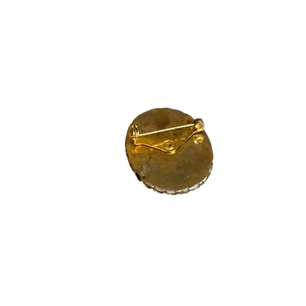 Vintage German Shepherd Dog Cameo Brooch Gold Tone Porcelain Pin